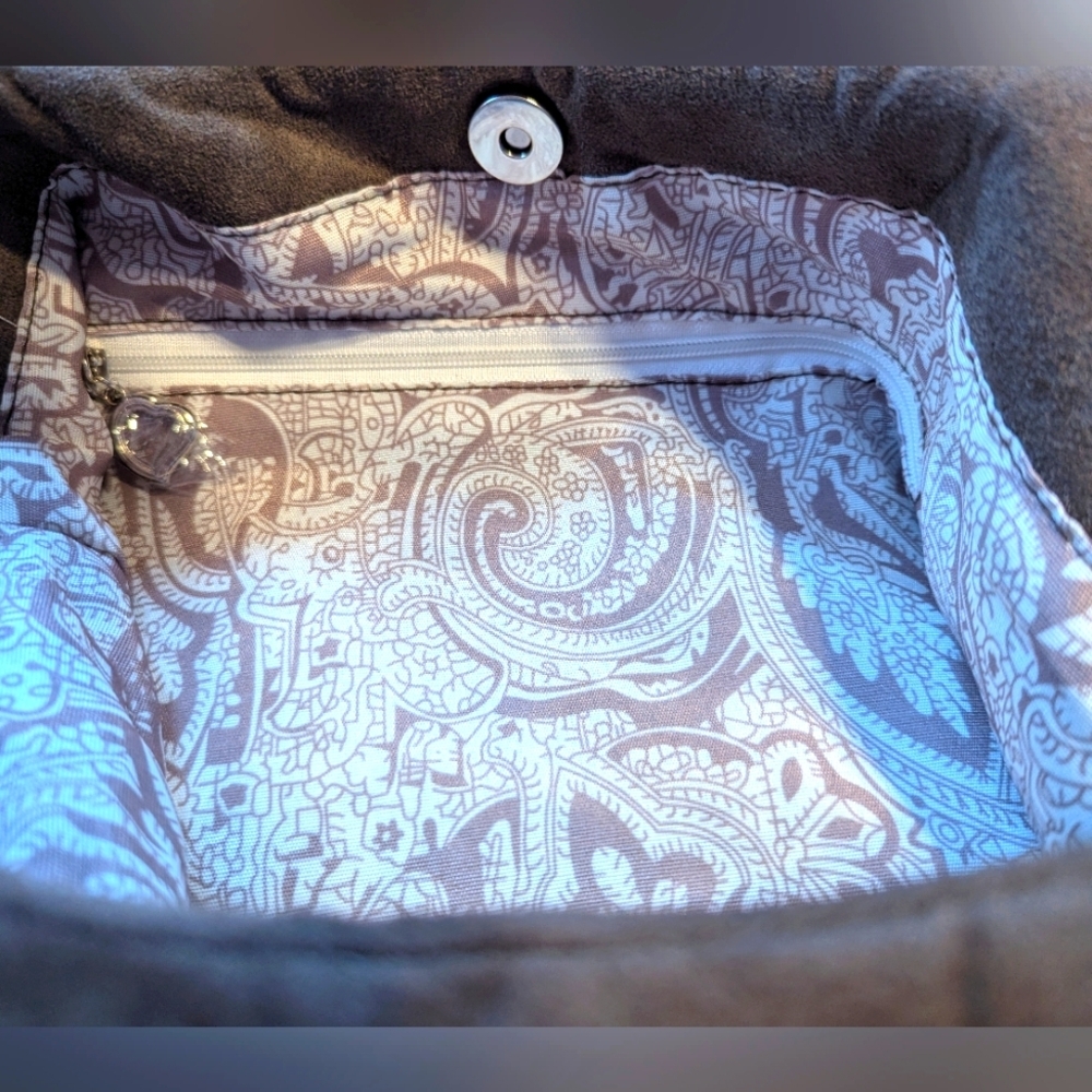 Suede Shoulder Hobo Bag - Brown - Picture 4 of 8